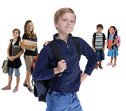 Picture of students holding a backpack